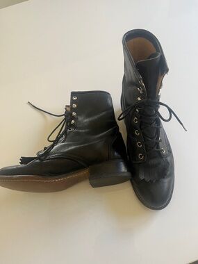 Laredo Women's Black Lace-Up Leather Roper Ankle Boots 7 medium width